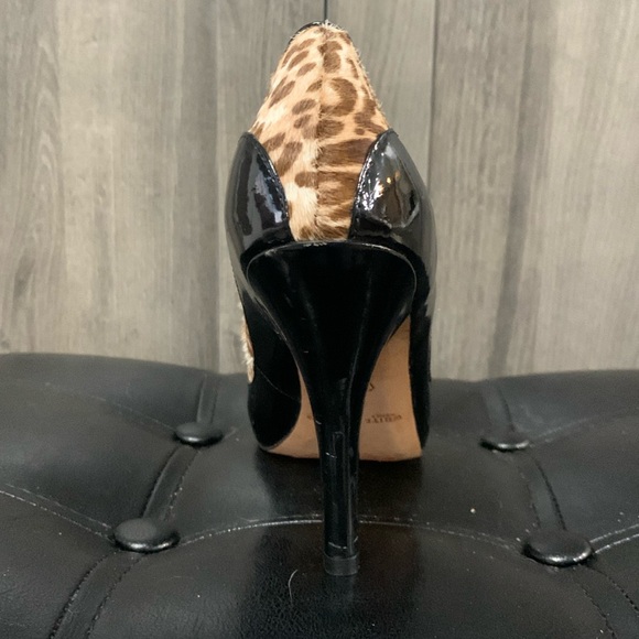 White House Black Market Cheetah Faux Fur Black Patent Leather Shoes Size 6.5M - Picture 5 of 12
